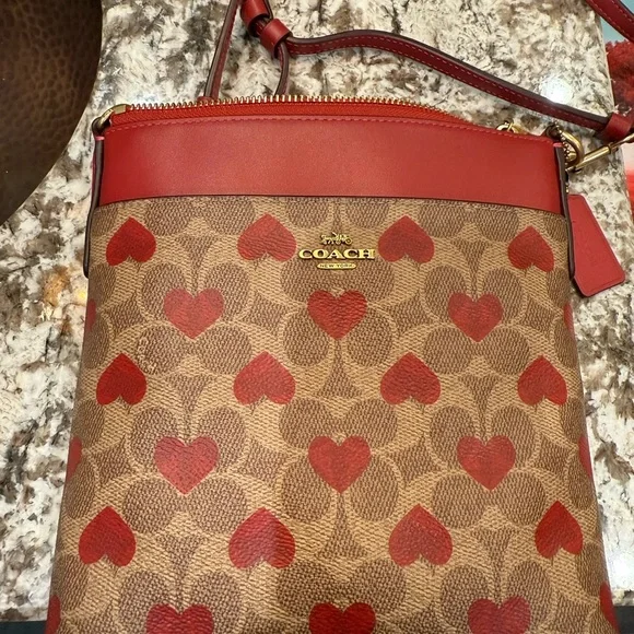 Coach Tan and Red Heart Crossbody Bag - Picture 3 of 6